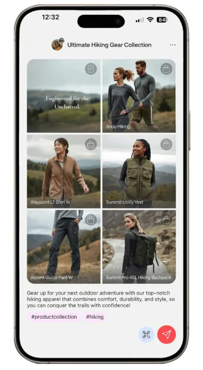 SIX app showing a curated Six — a visual collection of six personalized product recommendations ready to send via WhatsApp